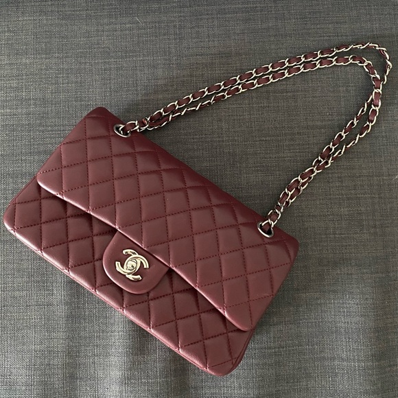 CHANEL Double Flap Lambskin Burgundy Handbag - Picture 11 of 12